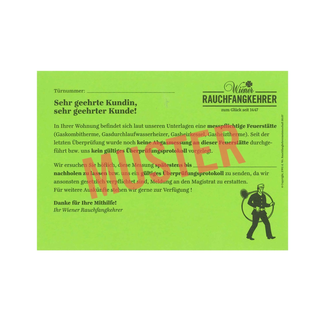 Messung-Einwurfzettel "Abgasmessung-fehlt" grün, A6 Block, 100 Blatt