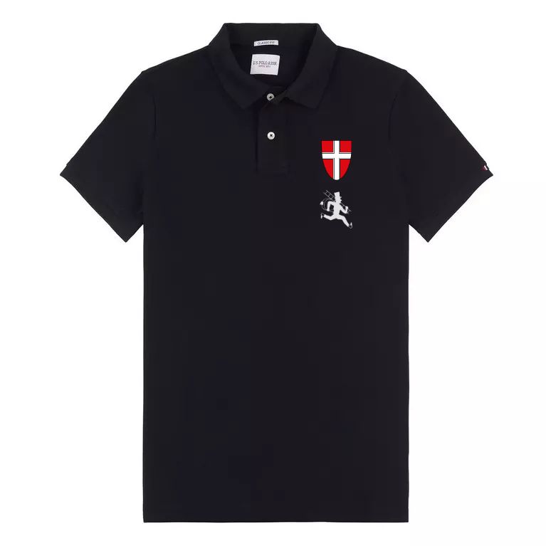 Polo Shirt Schwarz kurz mit Wiener Wappen und RFK Stick altes Logo auf Brust