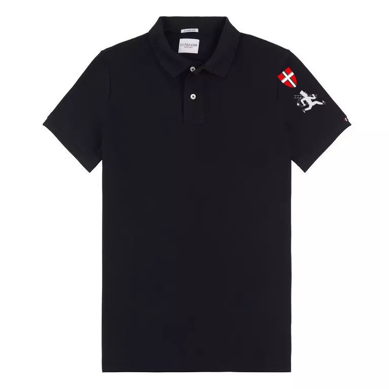 Polo Shirt Schwarz kurz mit Wiener Wappen und RFK Stick altes Logo auf Arm