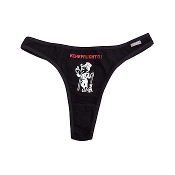 Damen Tanga Schwarz mit
roter Schrift "Kehrpflichtig"
weißer RFK